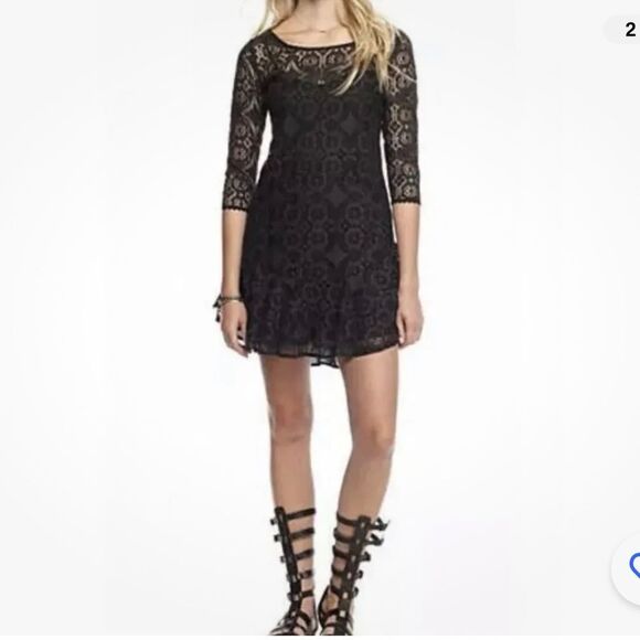 Free People Walking to the Sun Black Lace Mini Dress 0 Ruffle Sheer Tunic Top - Picture 16 of 16